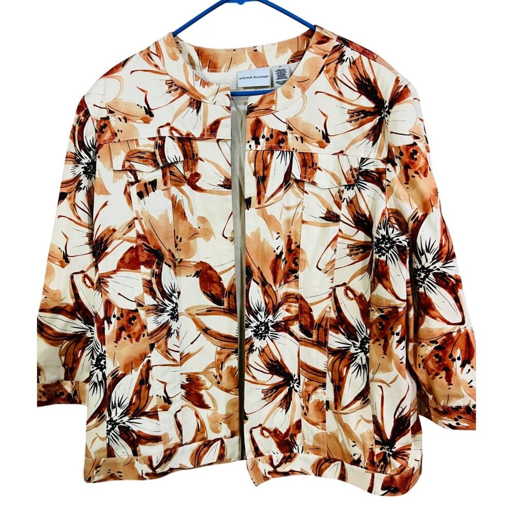 Alfred Dunner Women's Floral Open Jacket 3/4 Sleeve Size 20 Cotton Blend